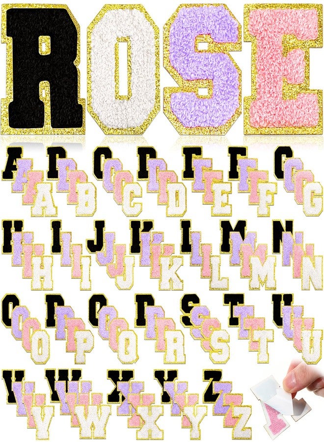 جوتوم مجموعة جوتوم من 104 قطعة من رقع حروف الشنيل ذاتية اللصق، رقع حروف الشنيل اللاصقة والمطرزة للملابس والسترات وحقائب الظهر والقبعات (كلاسيكي، أسود، أبيض، بنفسجي، وردي) - Image 1